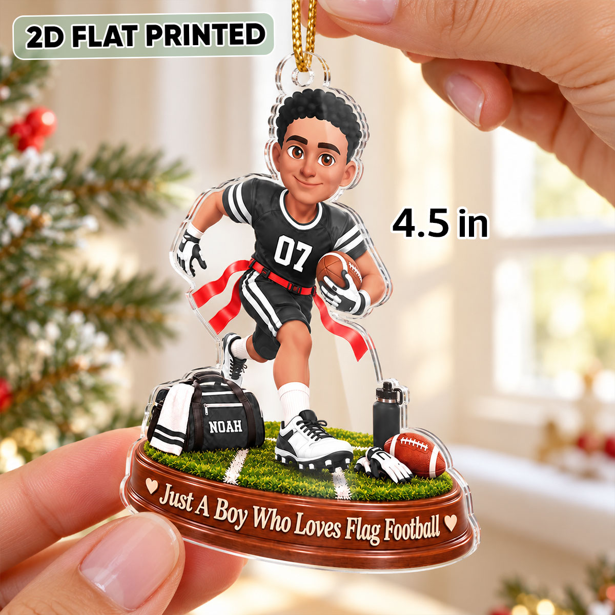 Just a Boy Who Loves Flag Football - Personalized Acrylic Ornament - Christmas Gift for Son, Grandson
