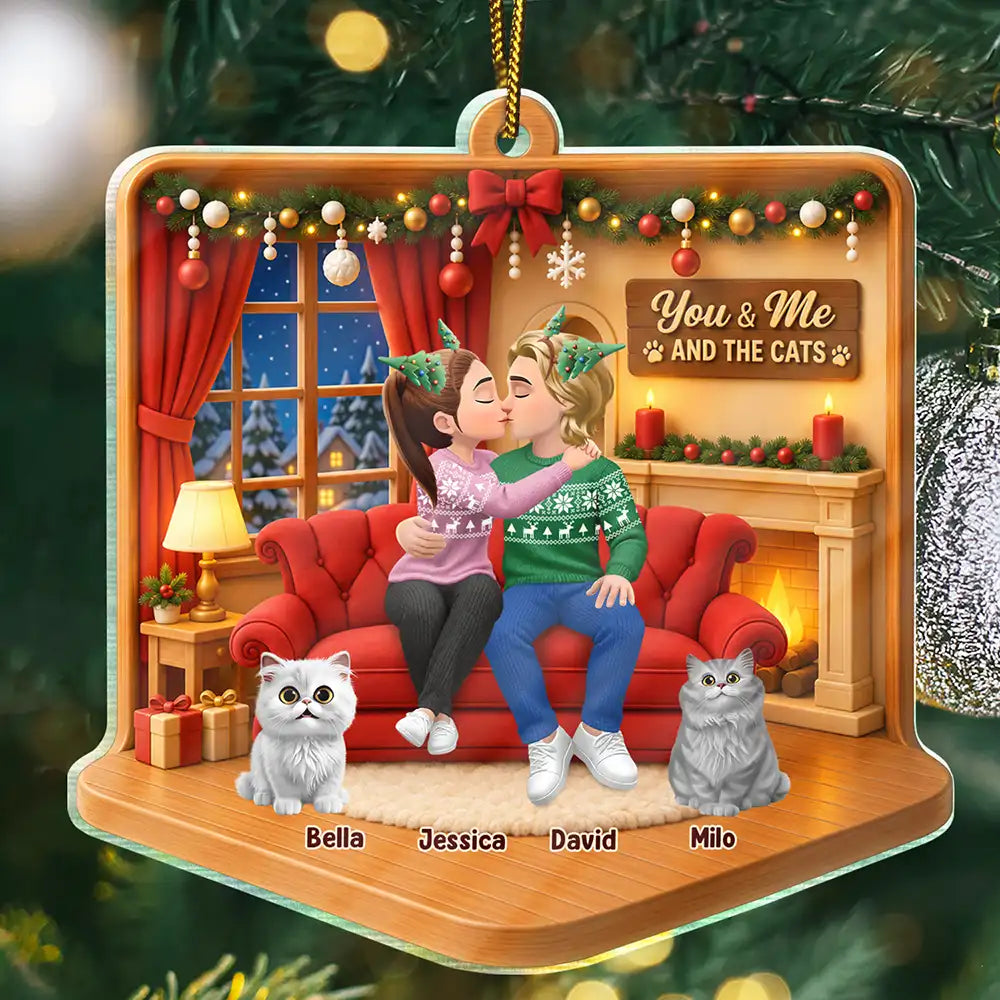 Christmas Gift For Couples With Dogs - Personalized Diorama Style Acrylic Ornament