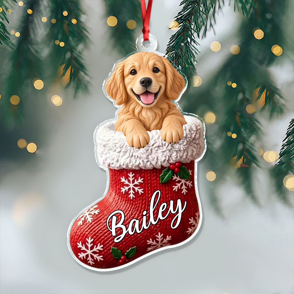 Personalized Pet Face Christmas Stocking Acrylic Ornament