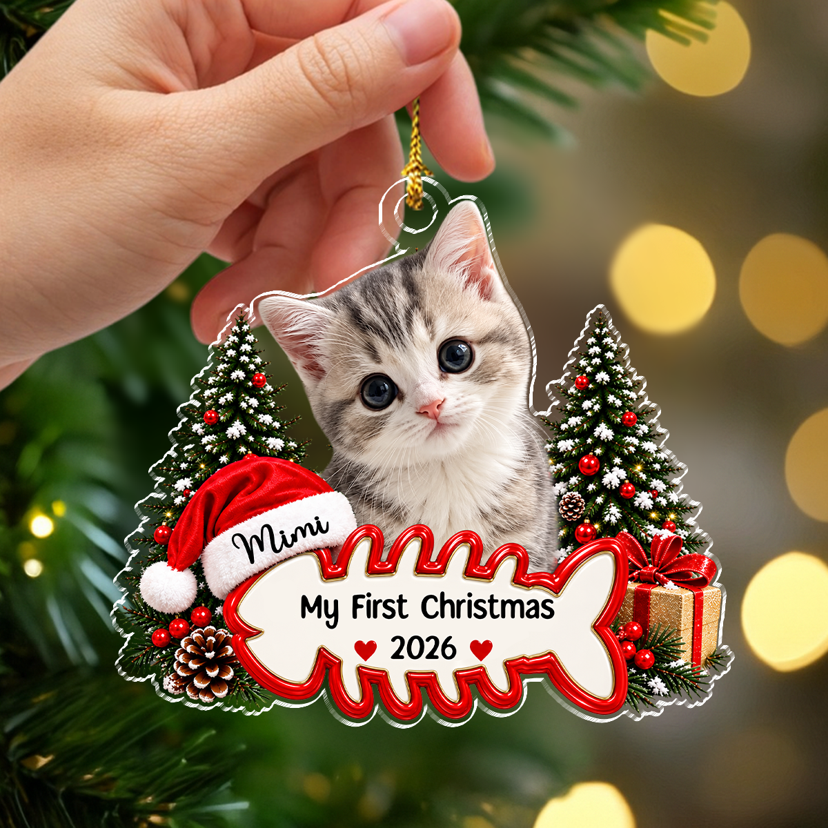 Custom Cute Cat Photo My First Christmas 2026 Acrylic Ornament LM32 670425