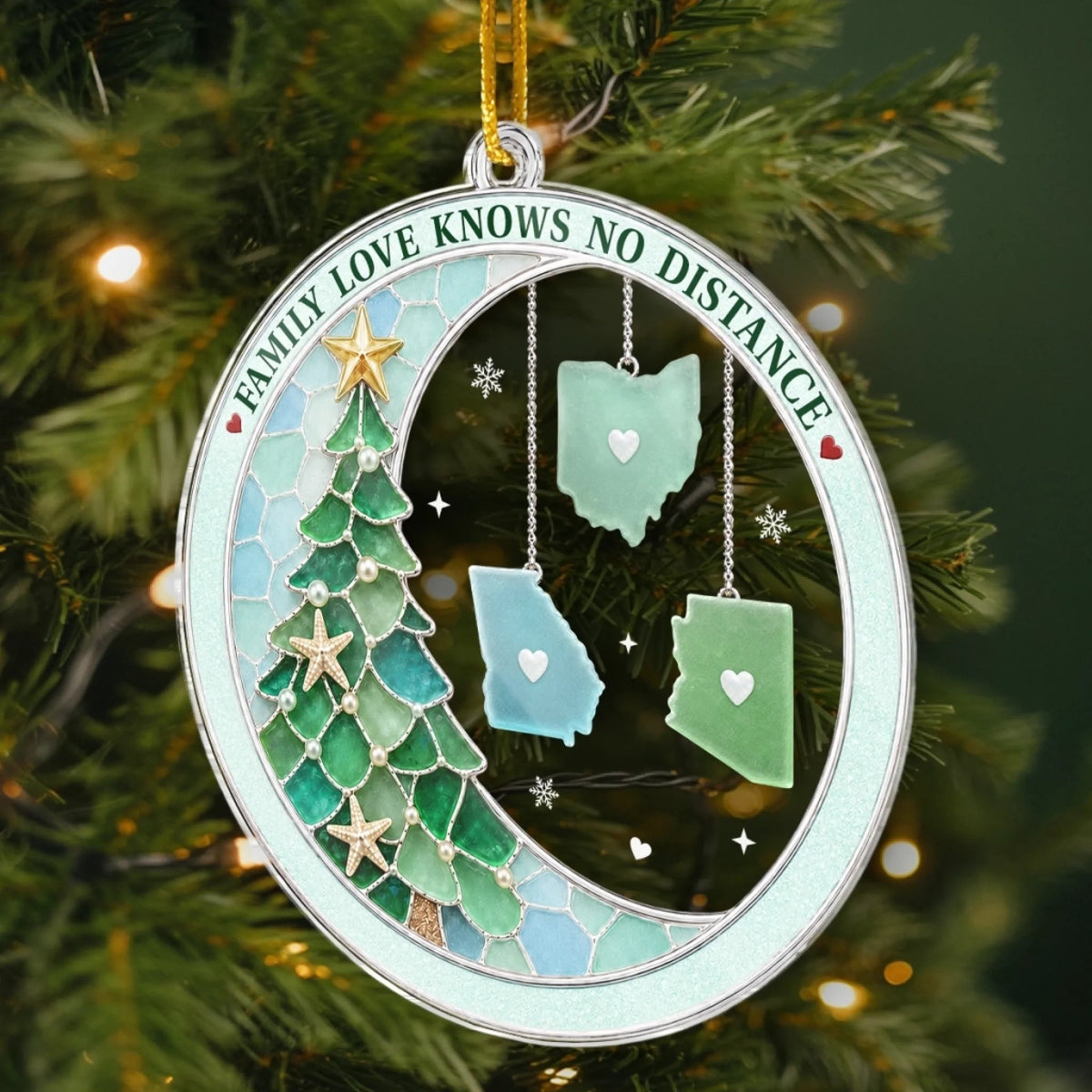 Custom Family Love Knows No Distance Christmas Gifts - Personalized State Acrylic Ornament