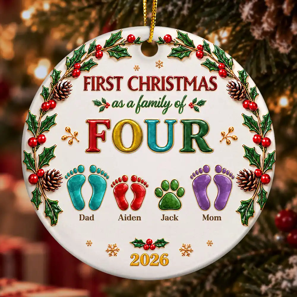 Christmas Gift For New Parents - Personalized Our First Christmas As A Family Ceramic Ornament
