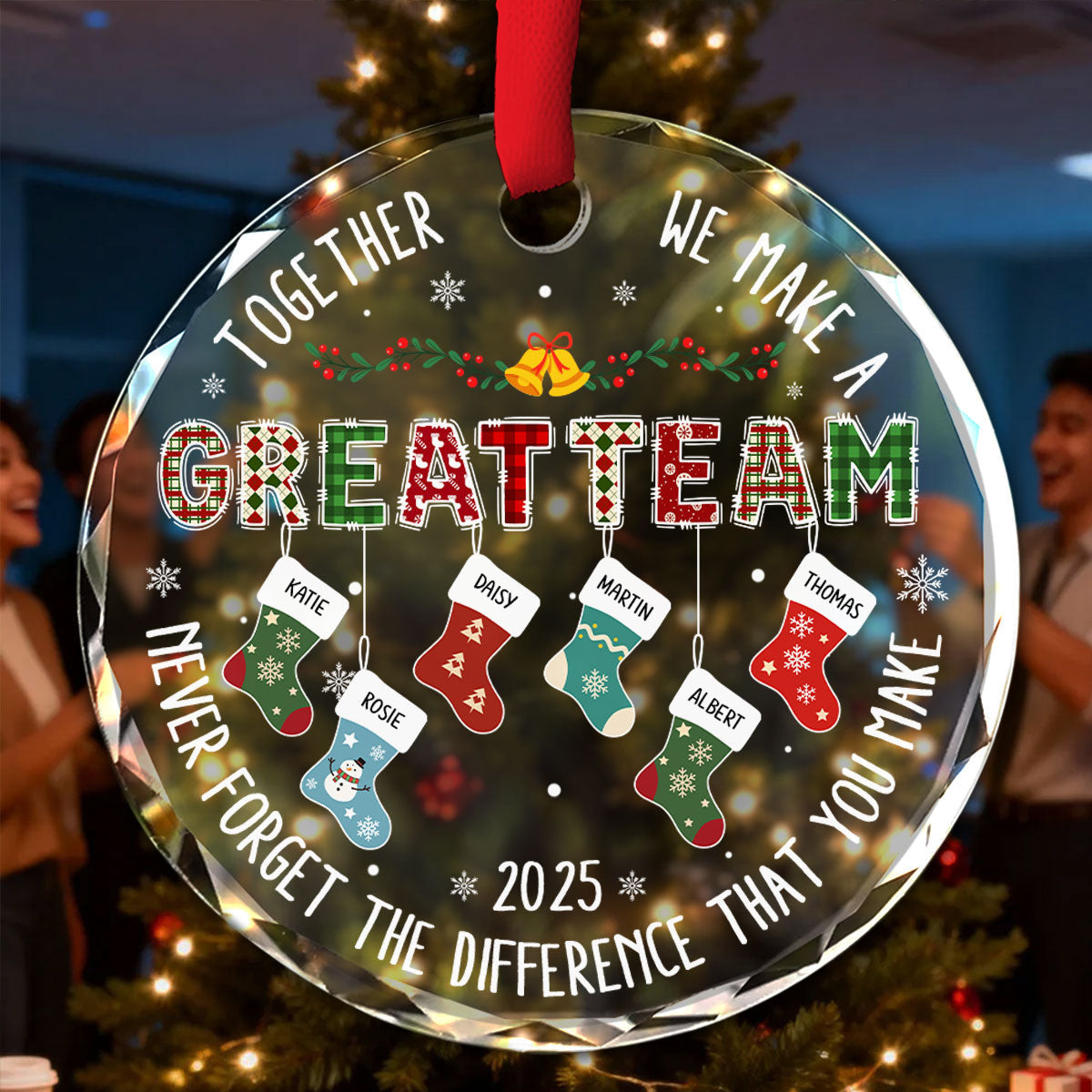 Teamwork Makes The Dream Work Personalized Custom Glass Ornament