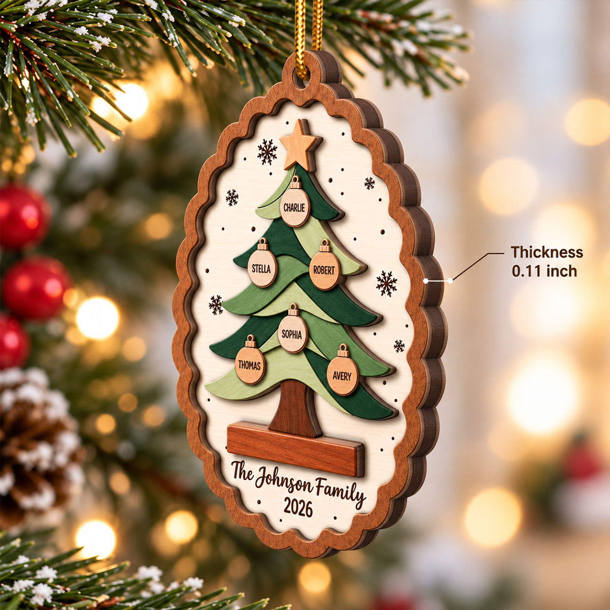 Custom Family Tree - Personalized 2-Layered Wooden Ornament - Christmas Keepsake, Christmas Gift For Family