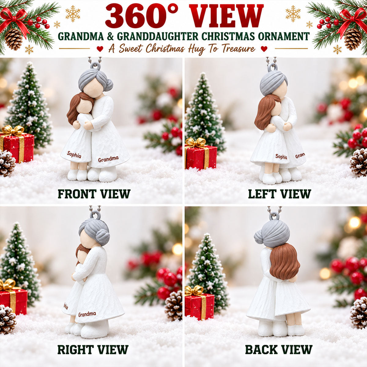 Heartwarming Grandma Hugging Granddaughter - Personalized 3D Printed Ornament - Real 3D Figurine, Christmas Gift For Granddaughters