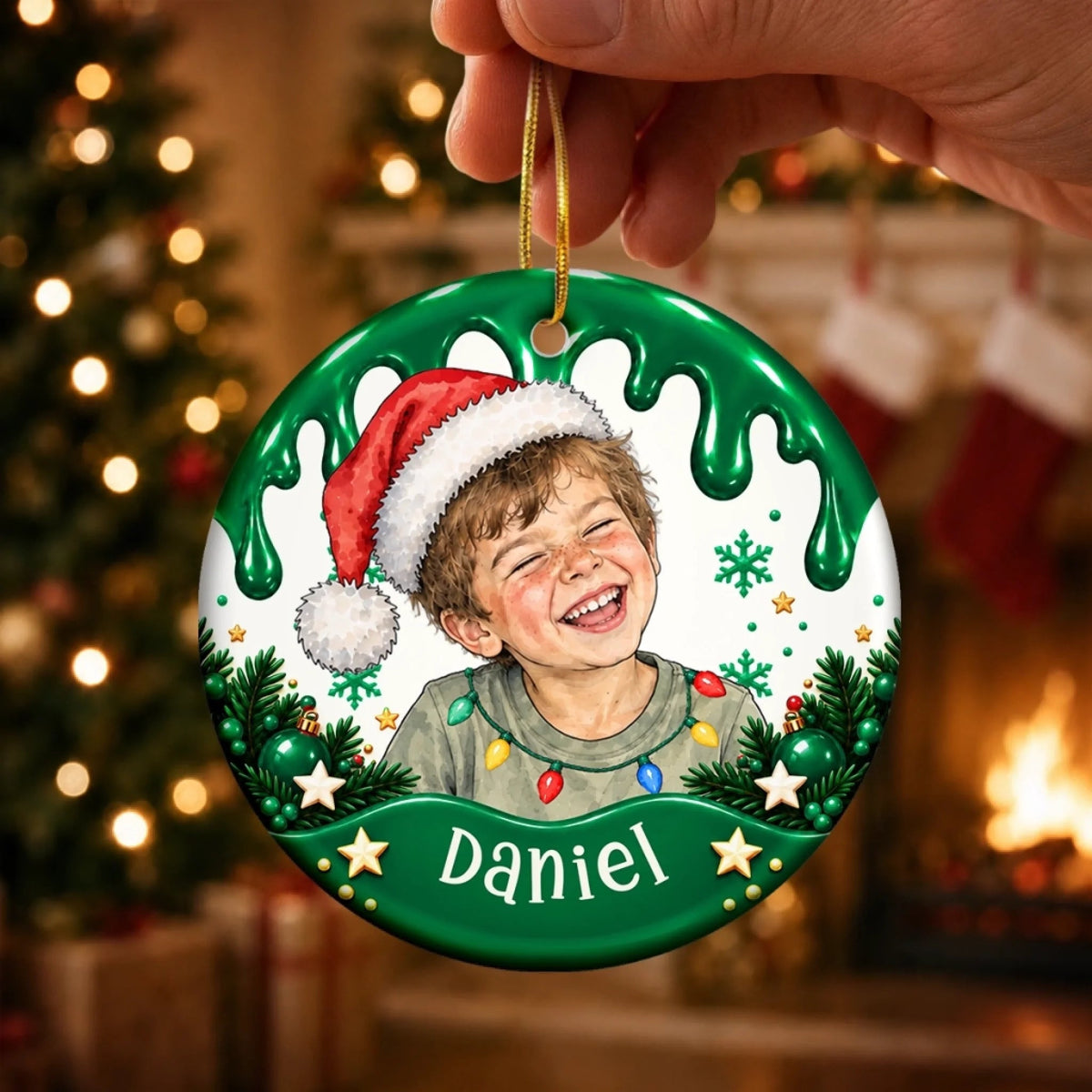 Custom Photo Christmas Gifts for Kids - Personalized Ceramic Ornament
