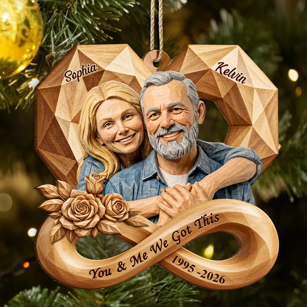 Anniversary Gift For Couples - Personalized Custom Photo Infinity Rose Heart Wooden Ornament