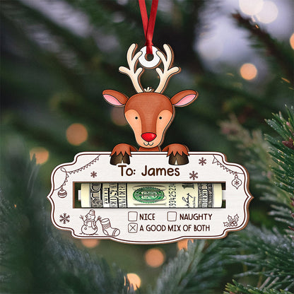 Custom Name And Character Christmas Wooden Money Holder Ornament, Personalized Holiday Cash Gift For Family TH10 171231