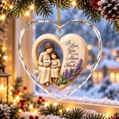 Grandma Loves to the Moon and Back - Personalized Glass Ornament - Christmas Gift for Granddaughter Grandson