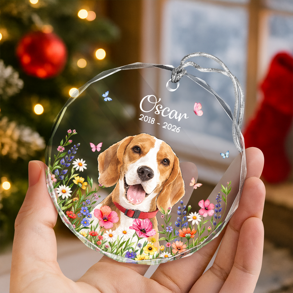 Custom Dog Photo & Name Keepsake Memorial Glass Ornament HO82 903978