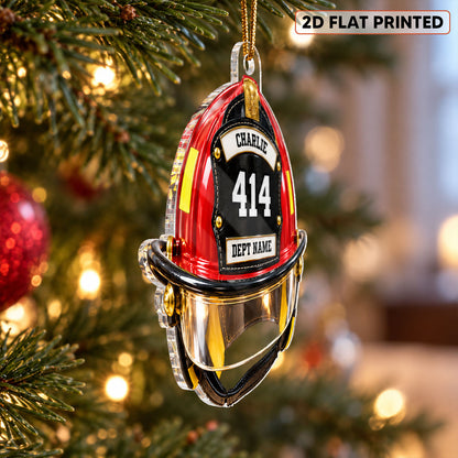 Firefighter Helmet Front View 2D Flat Printed - Personalized Acrylic Ornament - Christmas Gift For Firefighter Department