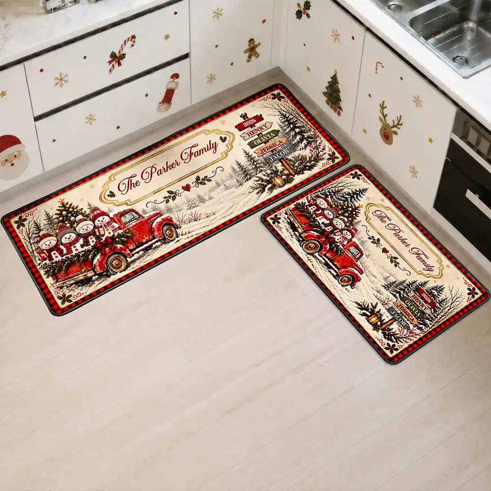 Custom Family Name Snowman Christmas - Personalized Runner Rug