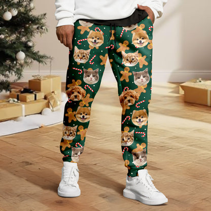 Custom Dog Cat Photo Christmas Pattern Sweatpants, Funny Holiday Gift for Pet Lovers LM32 670105