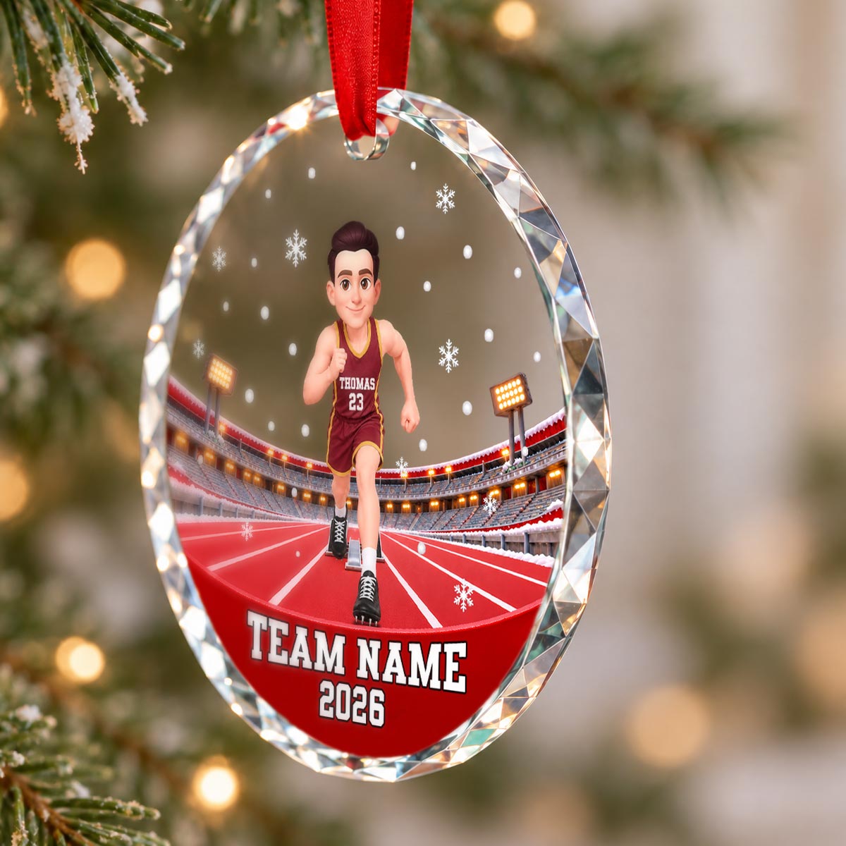 Track & Field Boy & Girl 2D Flat - Personalized Glass Ornament - Christmas - Custom Sports Keepsake Gift for Kids & Teens