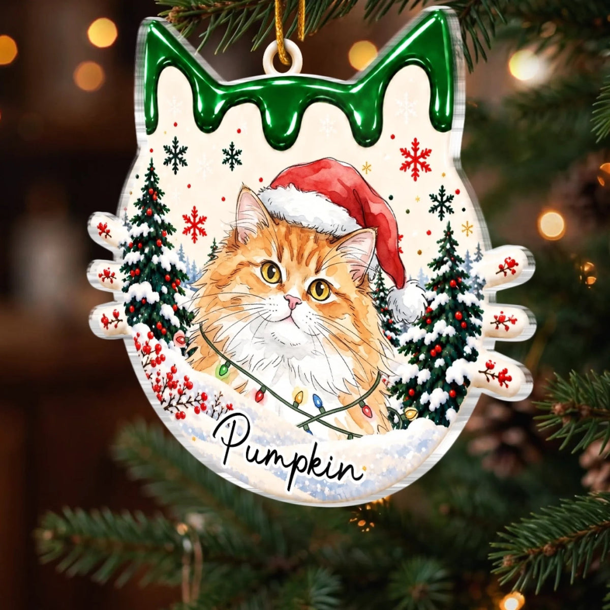 Custom Pet Photo Christmas Cat Name Gifts For Cat Lovers - Personalized Acrylic Ornament