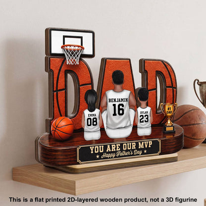 Basketball Dad Legend Daddy's Dream Team - Personalized 2-Layered Wooden Plaque - Unique Gift, Birthday Gift For Dad, Husband, Basketball Fans