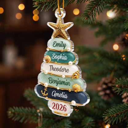 Custom Sea Glass Acrylic Ornament Personalized Christmas Birthday Gifts For Mom Dad Brother Sister Holiday Cheer Starts With Family