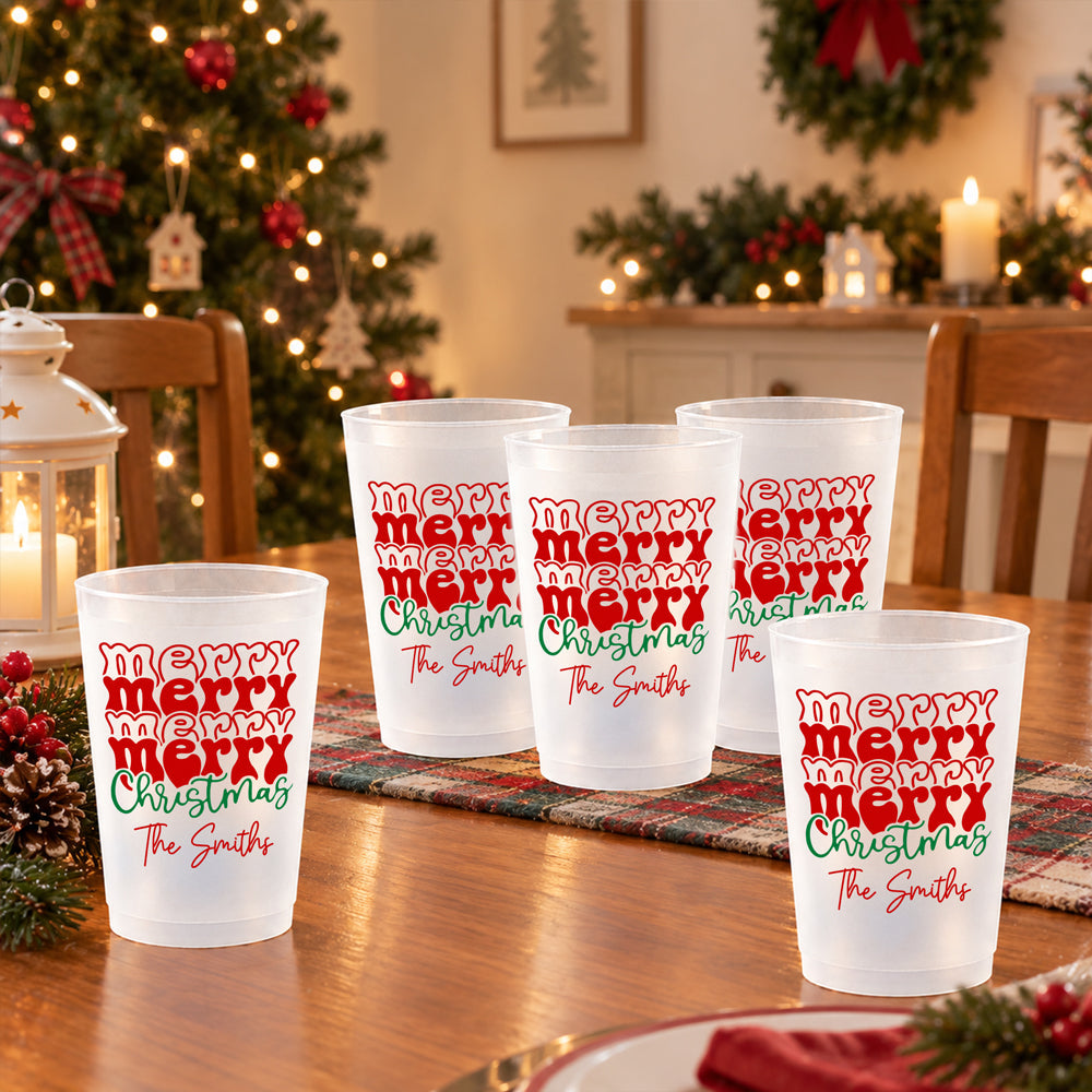 Personalized Family Name Merry Christmas Cups, Festive Holiday Drinkware HA75 919460