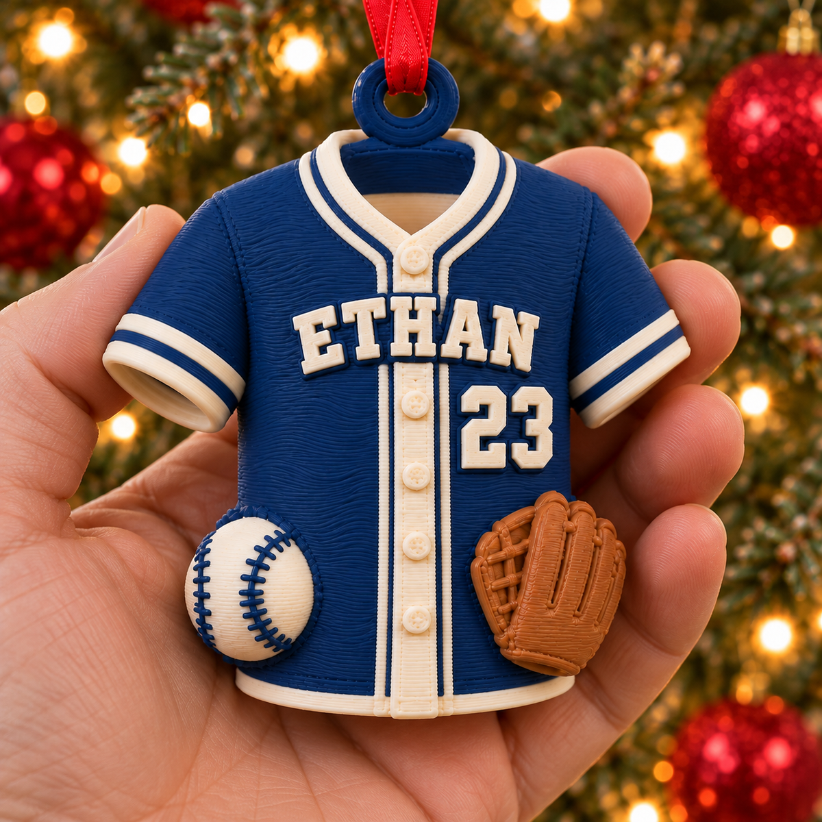 Personalized Baseball Jersey Ornament, 3D Printed Custom Name and Number