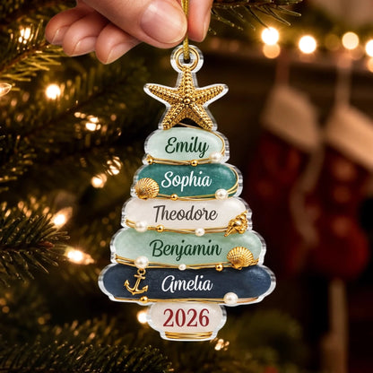 Custom Sea Glass Acrylic Ornament Personalized Christmas Birthday Gifts For Mom Dad Brother Sister Holiday Cheer Starts With Family