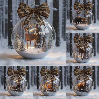 Christmas Gift For Hunters - Personalized Hunting Snow Globe Ornament With Bow