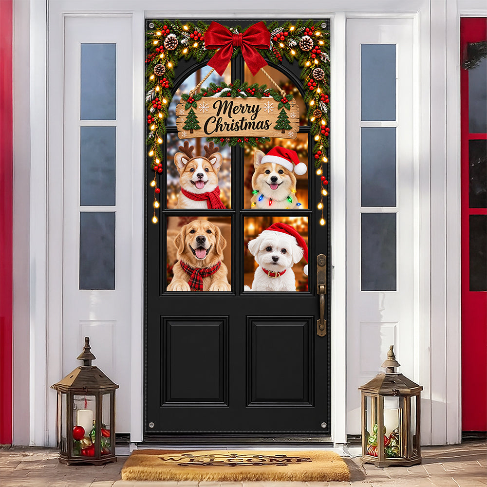 Custom Dog Photo Merry Christmas Home Decor Door Cover CH07 180622
