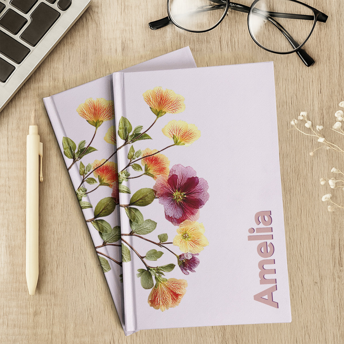 Custom Birth Flower & Name Shadow Text - Personalized Journal