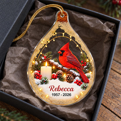 Cardinal Memorial Lighted - Personalized Acrylic Ornament - In Loving Memory Christmas Keepsake, Sympathy Gift for Loss of Loved One