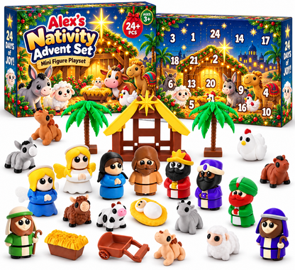 24-Day Christmas Countdown Nativity Playset with Name - Personalized Custom Advent Calendar