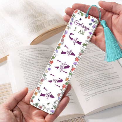 God Says I Am And Name Letter In Bible Verses - Custom Acrylic Bookmark