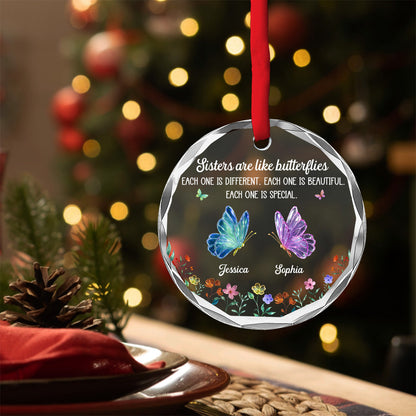 Custom Sister Christmas Ornament •  Festive Sister Love - Personalized Glass Ornament