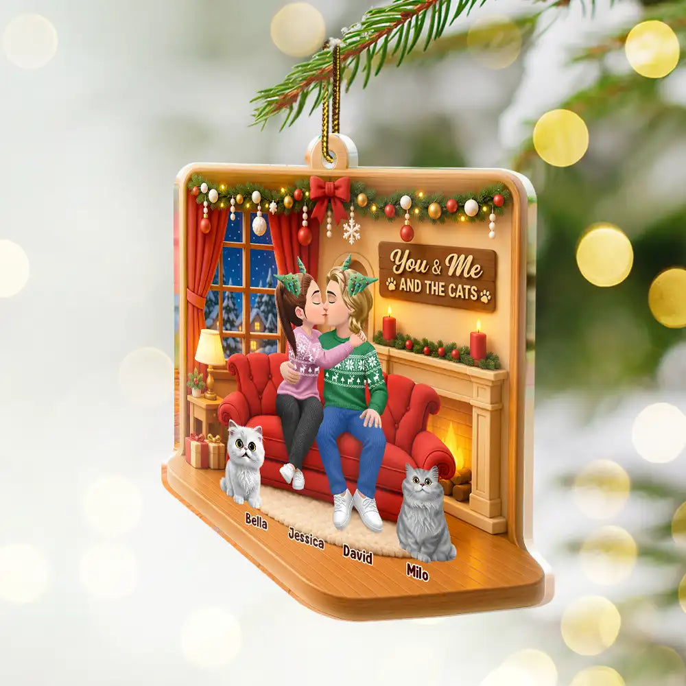 Christmas Gift For Couples With Dogs - Personalized Diorama Style Acrylic Ornament