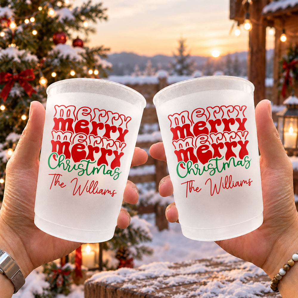 Personalized Family Name Merry Christmas Cups, Festive Holiday Drinkware HA75 919460