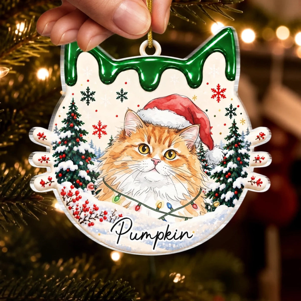 Custom Pet Photo Christmas Cat Name Gifts For Cat Lovers - Personalized Acrylic Ornament