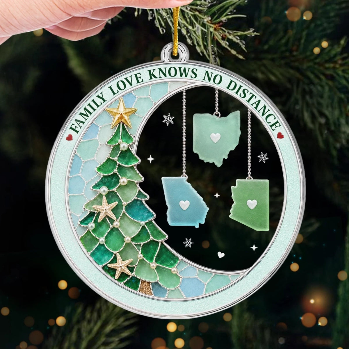 Custom Family Love Knows No Distance Christmas Gifts - Personalized State Acrylic Ornament