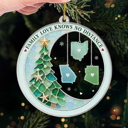 Custom Family Love Knows No Distance Christmas Gifts - Personalized State Acrylic Ornament