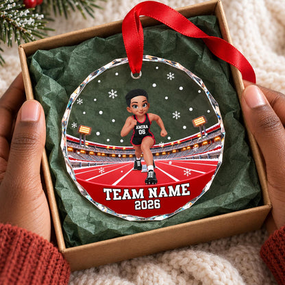 Track & Field Boy & Girl 2D Flat - Personalized Glass Ornament - Christmas - Custom Sports Keepsake Gift for Kids & Teens