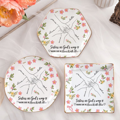 Hands Print Line Art Custom Name Gift For Sister Personalized Jewelry Dish Ma4Thxg90