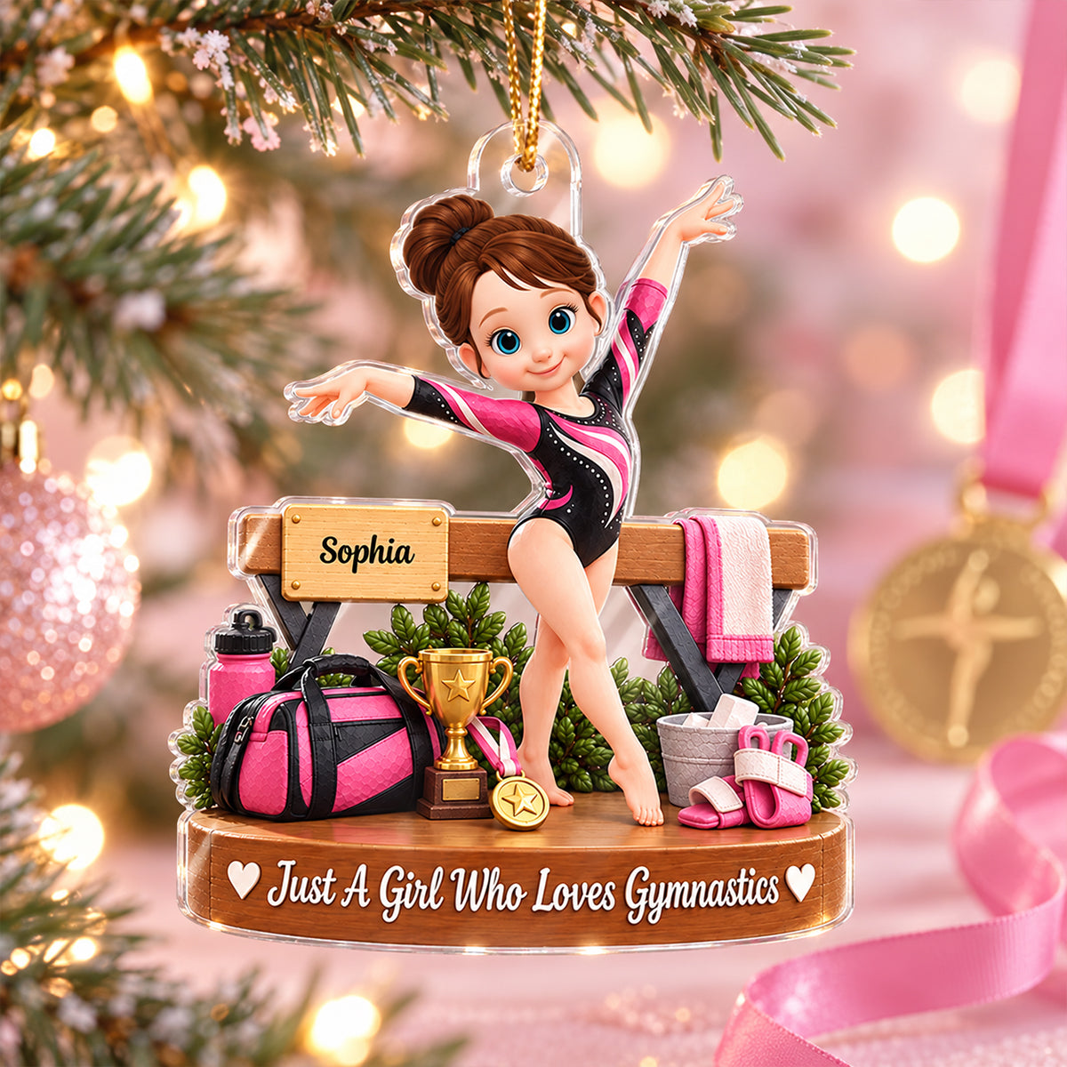 Just a Girl Who Loves Gymnastic - Personalized Acrylic Ornament - Christmas Gift for Daughter, Granddaughter, Niece