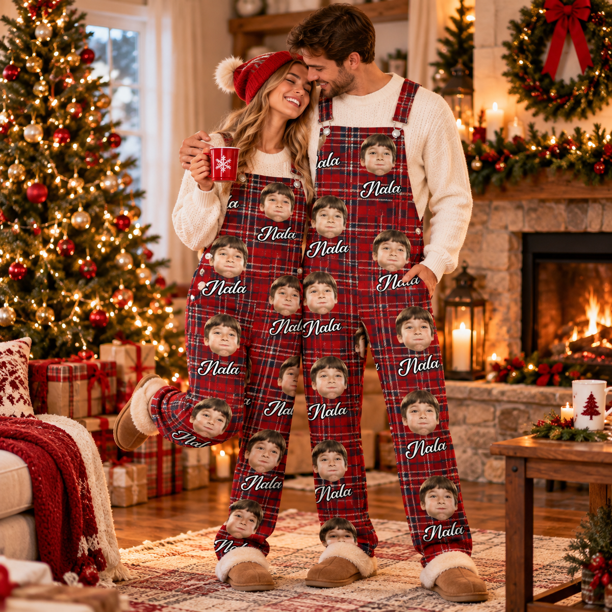 Custom Photo Christmas Caro Pattern Overall Jumpsuit - Best Christmas Gift For Family HO82 903884