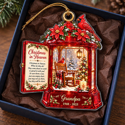 Christmas In Heaven Memorial Cardinal Lantern 2D Flat Printed - Personalized Acrylic Ornament - Christmas Memorial Keepsake For Family