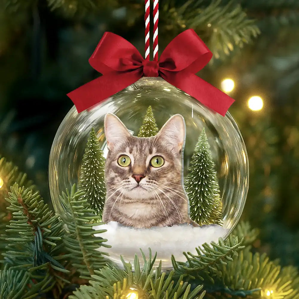 Custom Photo Christmas Pet Face Dog Cat Lover - Personalized 3D Acrylic Ball Ornament