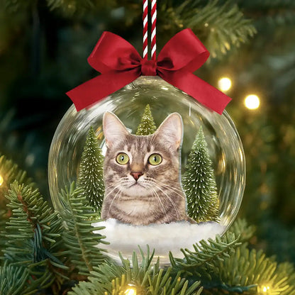 Custom Photo Christmas Pet Face Dog Cat Lover - Personalized 3D Acrylic Ball Ornament