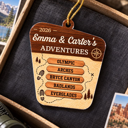 National Park Adventures - Personalized Acrylic Ornament - National Parks Adventure Lovers, National Park Trip Keepsake, Couple Traveling Christmas Gift