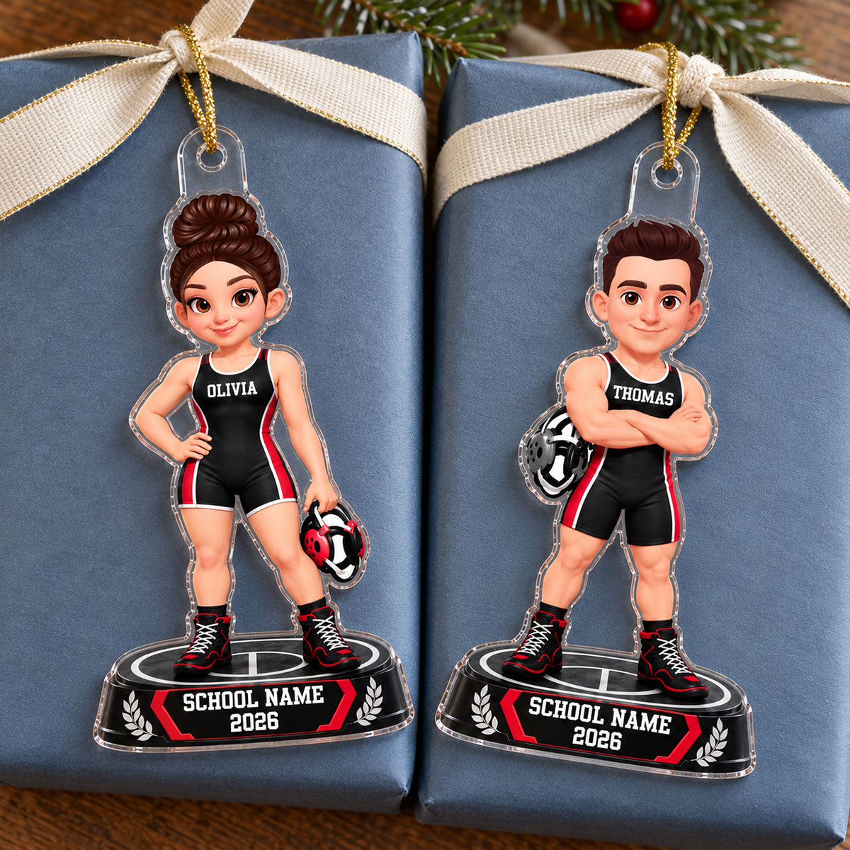 Wrestling Boy Girl 2D Flat - Personalized Acrylic Ornament - Christmas Gift For Granddaughter Grandson