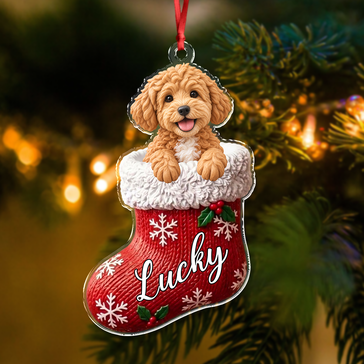 Personalized Pet Face Christmas Stocking Acrylic Ornament