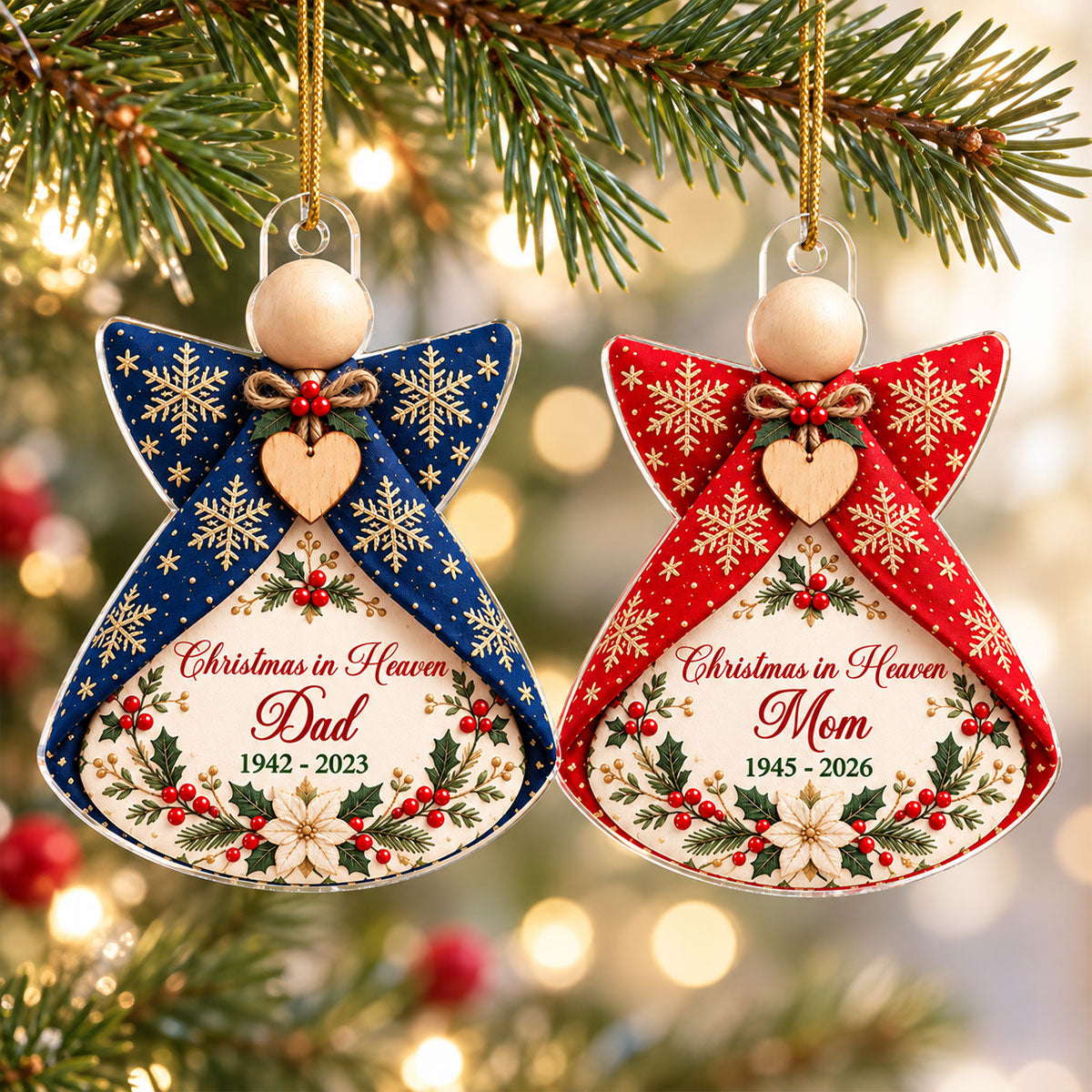 Christmas in Heaven Memorial Angel - Personalized Acrylic Ornament - Remembrance Gift, Sympathy Gift For Family