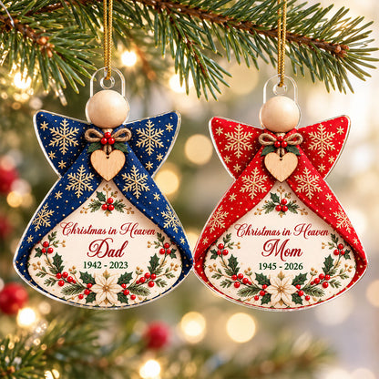 Christmas in Heaven Memorial Angel - Personalized Acrylic Ornament - Remembrance Gift, Sympathy Gift For Family