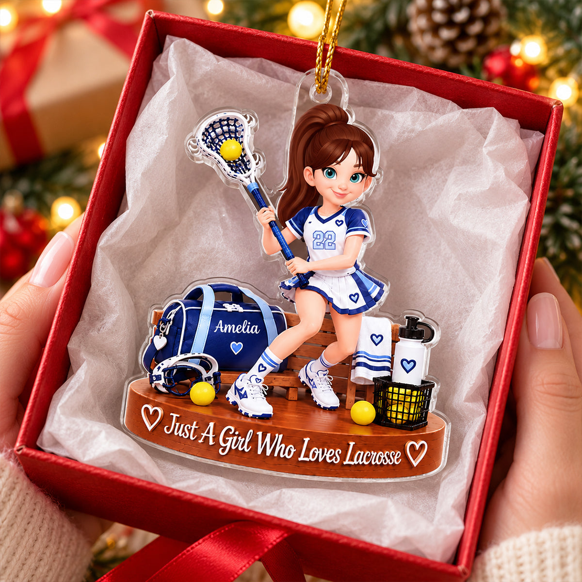 Just a Girl Who Loves Lacrosse - Personalized Acrylic Ornament - Christmas Gift for Daughter, Granddaughter
