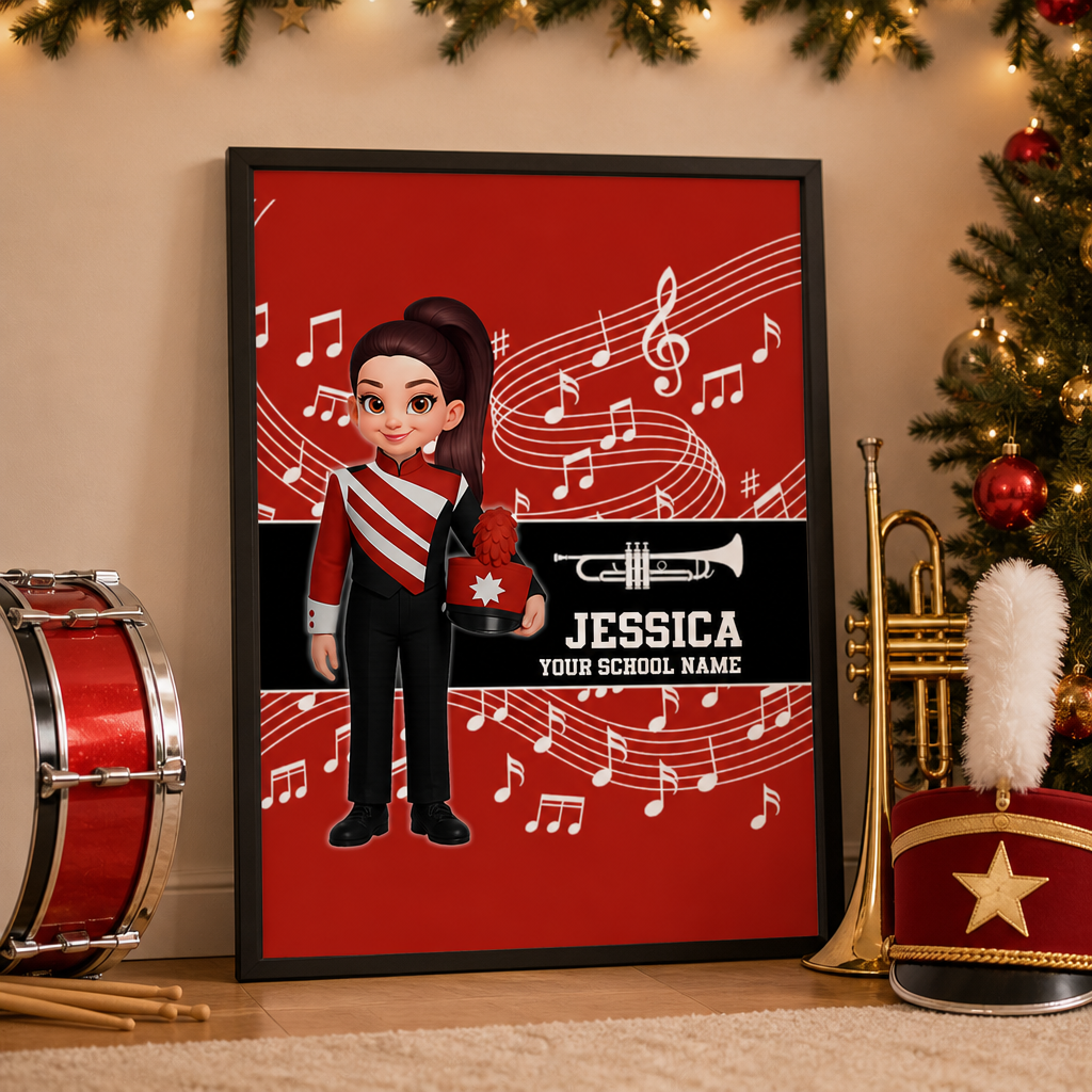 Custom Music Marching Band, Orchestra, Personalized Name, Color, School, Instrument, Trumpet, Clarinet, Tuba, Violine - Personalized Poster - Christmas Gift For Son, Grandson, Daughter, Granddaughter